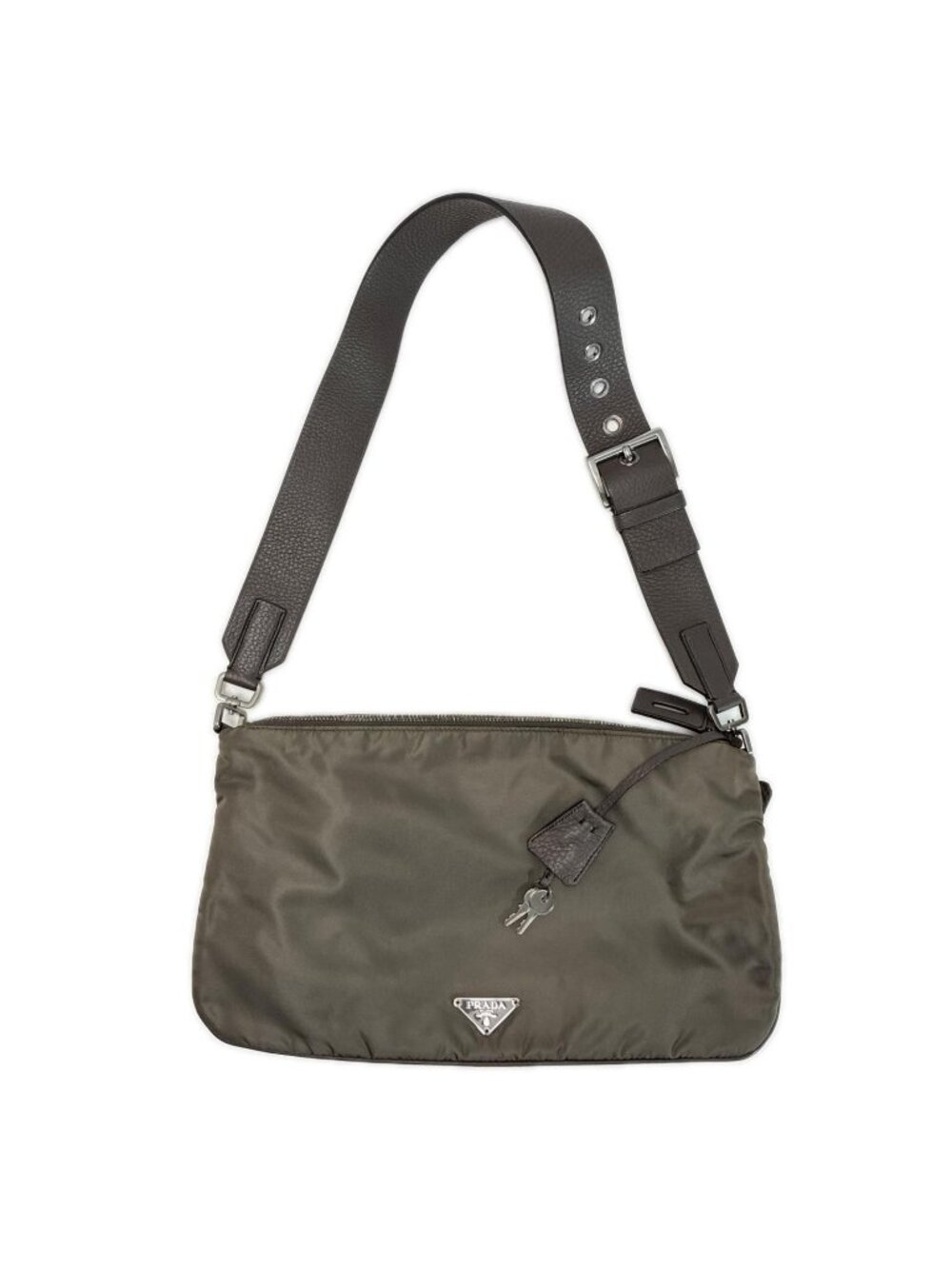 Prada Tessuto Leather Greige Padlock Key 2 Shoulder Bag